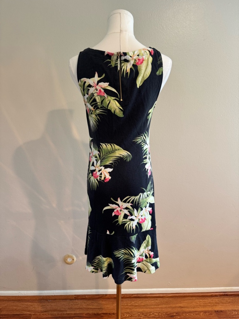 Tommy Bahama Black Midi Dress with Green Palm & Pink Floral Print - Picture 3 of 8